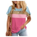 DOLNINE Womens Plus Size Summer Tops Fashion Color Block Shirts Casual Crewneck Short Sleeve Oversized Ribbed Knit Tshirts 3XL