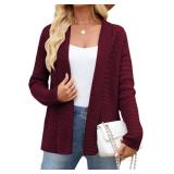 VIMPUNEC Womens Fall Cardigan Sweaters Casual Cable Knit Jackets Long Sleeve Open Front Outwear Coats. Small