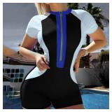 FYMNSI One Piece Bathing Suit Tummy Control Swimsuits Long Sleeve Zip Front Rash Guard Monokini Swimwear Surfing Swim Suit XL