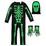 Kids Boys Halloween Skeleton Costume Glowing in The Dark with Mask Gloves Fancy Dress Outfit Green 7/8 Y