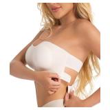 Strapless Bras for Women No Underwire Back Cross Push Up Bandeau Bra Non Slip Tube Bra. Large