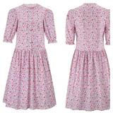 Womens Barbara Dress Costume Pink Floral Print Dress Halloween Cosplay Outfit Suit (2X-Large)