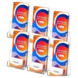 MaxGear 4x9 inch Brochure Holder, 6 Pack Acrylic Display Stand with Business Card Slot, Countertop Literature, Flyer, Trifold, Pamphlet, Booklet Menu Organizer