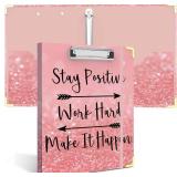 3 Ring Binder 1 Inch, Cute Pink Decorative Hardcover Low Profile Clipboard with Storage, 1