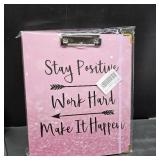 3 Ring Binder 1 Inch, Cute Pink Decorative Hardcover Low Profile Clipboard with Storage, 1