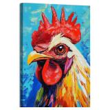 Rooster Kitchen Wall Art Farm Animal Picture Prints Colorful Chicken Rooster Paintings for Farmhouse Kitchen Dining Room Decor Framed(Rooster-2,12.00" x 18.00")
