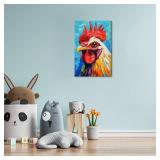 Rooster Kitchen Wall Art Farm Animal Picture Prints Colorful Chicken Rooster Paintings for Farmhouse Kitchen Dining Room Decor Framed(Rooster-2,12.00" x 18.00")