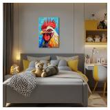 Rooster Kitchen Wall Art Farm Animal Picture Prints Colorful Chicken Rooster Paintings for Farmhouse Kitchen Dining Room Decor Framed(Rooster-2,12.00" x 18.00")