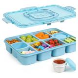 Caperci Snackle Box Container - Large 10 Compartments Divided Serving Tray with Lid and Handle, Built-in 2 Dip Containers, Dishwasher Safe, Leak-Proof, Wheat Straw, BPA-Free (Blue)