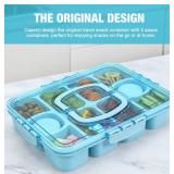 Caperci Snackle Box Container - Large 10 Compartments Divided Serving Tray with Lid and Handle, Built-in 2 Dip Containers, Dishwasher Safe, Leak-Proof, Wheat Straw, BPA-Free (Blue)