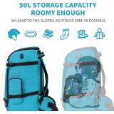 Ski Boot Bag Backpack, 50L Large Capacity Water-Resistant Padded Ski Travel Bag & Snowboard Boot Bag for Ski Boots, Helmet, Goggles, Clothes, Gloves, Snowboard Gear (Cyan)