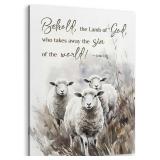 TLESKE Christian Scripture the Lamb of God Wall Art Decor, Bible Verse John 1:29 Canvas Wall Art Print for Bedroom Living Room, Religious Wall Artwork Picture, 11x14