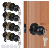 4 Pack Keyed Entry Door Knobs Matte Black Round Exterior/Interior Door Lock with Keys for Bedroom Bathroom, Hardwares & Instruction Included(Not Keyed Alike)
