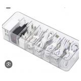 Yesesion Clear Plastic Cable Organizer Box with Adjustment Compartments, Desk Accessories Storage Case with 10 Wire Ties for Drawer, Office Supplies, Electronic Management, Battery and Charger