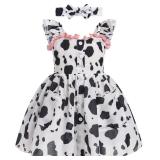 ODASDO Baby Girls Toddler Kids Summer Printed A-line Princess Dress with Bowknot Headband 2pcs Set. 12 to 18 months