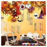 JellyArch 30 Pack Halloween Wind Chime Making Kit for Kids Make Your Own Wind Chime Ghost Spider Wooden Crafts Ornaments for Girls Boys DIY Activity Birthday Decoration
