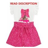 Toddler Girl Clothes 2 Piece Girls Outfits Set Print Bow Top and Belted Ditsy Floral Shorts for Spring Summer. Picture is for reference only.This item is green. SIZE 7-8Y