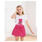 Toddler Girl Clothes 2 Piece Girls Outfits Set Print Bow Top and Belted Ditsy Floral Shorts for Spring Summer. Picture is for reference only.This item is green. SIZE 7-8Y