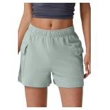 QINSEN Womens 100% Cotton Soft Casual Shorts Elastic Waist Summer Lounge Shorts with Pockets. Small