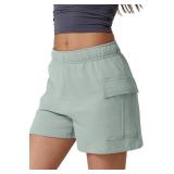 QINSEN Womens 100% Cotton Soft Casual Shorts Elastic Waist Summer Lounge Shorts with Pockets. Small