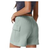 QINSEN Womens 100% Cotton Soft Casual Shorts Elastic Waist Summer Lounge Shorts with Pockets. Small