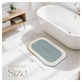 Bath Mat Rug Non Slip Quick Dry Absorbent Bathroom Rugs Thin Design Fits Under Door Ideal for Bathtub Sink Shower Room Floor Mats Comfortable Durable Rubber Backing (Green Ellipse, 47" 17")