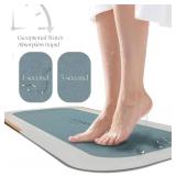 Bath Mat Rug Non Slip Quick Dry Absorbent Bathroom Rugs Thin Design Fits Under Door Ideal for Bathtub Sink Shower Room Floor Mats Comfortable Durable Rubber Backing (Green Ellipse, 47" 17")