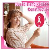 100 Pcs Breast Cancer Awareness Hand Fans Accessories Gifts Set Pink Ribbon Plastic Handheld Fans Bulk with Handle for Women Breast Cancer Charity Event Survivor Campaign Party Supplies