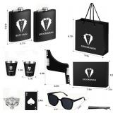 54 Pcs Groomsmen Gifts,Groomsmen Proposal Gifts Set of 6, 6 Gift Boxes 6 Sunglasses 6 Beard Styling Comb 6 Bottle Opener 6 Flask 6 Funnel 6 Wine Cup 6 Tie Clips 6 Gift Bags (6)