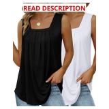 Arolina Summer Tank Tops for Women Loose Fit Cute Square Neck Sleeveless Tops Curved Hem Flowy. Large. Picture is for reference, only shirt.One is white one is pink