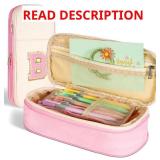 Pencil Case,Personalized Pencil Pouch Cute Aesthetic College School Supplies,Large Storage High Capacity Pen Bag Holder Box Organizer Special Cases Gifts for Girls Teens - Beige+Pink,K. Picture is for