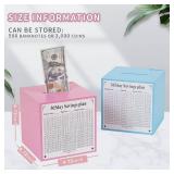 Wooden Piggy Bank for Adults/Children, 365-day Money Saving Bank. Unbreakable Money Saving Box. Must be Broken to Open (Blue (Color), 5.9inches)