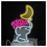 Moonlit Elephant Neon Sign for Wall Decor, Cute Dimmable Animal Neon Lights for Kids