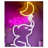 Moonlit Elephant Neon Sign for Wall Decor, Cute Dimmable Animal Neon Lights for Kids