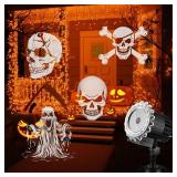 Tuanse Halloween Outdoor Projector Lights Halloween Laser Projector LED Flood Rotating Skull Light Holiday with Stars for Party Garden Landscape Decoration