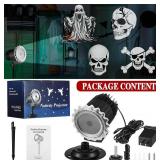 Tuanse Halloween Outdoor Projector Lights Halloween Laser Projector LED Flood Rotating Skull Light Holiday with Stars for Party Garden Landscape Decoration