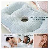 Ear Piercing Pillow for Side Sleeping,Cool Piercing Pillow for Side Sleepers,Flat Pillows For Sleeping,Ear Hole Pillow,Donut Pillow for Ear,Ear Pillows with Holes for Ear Pain,Earring Pillow