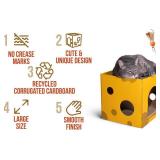 BlueDots 2-Level Cardboard Cat House for Indoor Cats and Kittens with 2 Scratcher Pads, Hideout & Feather Toy - Durable Cat Condo and Furniture Protector, Large