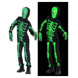 Kids Boys Halloween Skeleton Costume Glowing in The Dark with Mask Gloves Fancy Dress Outfit Green 7-8Y