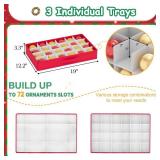 FUHSY Christmas Ornament Storage Holiday Ornament Organizer Storage Box Christmas Storage Containers with 3 Removable Drawer Trays Adjustable Dividers for 72 Ornaments Holiday Decorations
