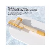 Pet Hair Removal Comb Flea Comb New with Release Button for Cat Dog, New Pet Grooming Brush, De-Shedding Dog Hair Comb, Cat Supplies, Pet Grooming Brush Supplies (Yellow+Green