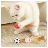 2025 New Interactive Cat Feather Ball Toy Set - Elastic Bouncy Cat Toys with Feather Tails, Multi-Function Dispenser Spoon, Wet Food(6PCS Set)