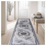 Washable Runner Rug, 4x6 Vintage Kitchen Runner Rug with Non-Slip Backing and Soft Low Pile, Long Carpet for Entryway Indoor, Kitchen, Bedroom, Bathroom and Laundry Room (Gray)