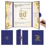 TTNOOK 80th Birthday Decorations: Unframed Watercolor Poster Guest Book, Navy Blue & Gold, 18.11" x 12" Landscape, Matte Finish, Indoor Use, Perfect for 80th Birthday Parties & Anniversary Decorations