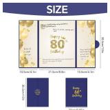 TTNOOK 80th Birthday Decorations: Unframed Watercolor Poster Guest Book, Navy Blue & Gold, 18.11" x 12" Landscape, Matte Finish, Indoor Use, Perfect for 80th Birthday Parties & Anniversary Decorations