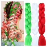 3pcs Jumbo Braiding Hair Extensions 24inch Colored Hair Extensions for Braiding Multicolor Yaki Braids High Temperature Colorful Synthetic Crochet Hair for Christmas