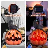 HUYIENO Solar Halloween Pumpkin Decoration with Crow Solar Powered Garden Lights Color Changing LED Halloween Yard Lawn Party Outdoor Decorations