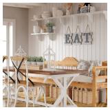 Barnyard Designs Eat Sign - Rustic Wall Decor for Kitchen and Home, Primitive Country Farmhouse Decorations, Distressed Hanging Sign, 24" x 8" (White/Grey)
