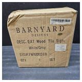 Barnyard Designs Eat Sign - Rustic Wall Decor for Kitchen and Home, Primitive Country Farmhouse Decorations, Distressed Hanging Sign, 24" x 8" (White/Grey)