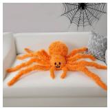 Halloween Spider Plush - 27.5 Inch Large Orange Soft Spider Pillow Stuffed Animal for Halloween Decor, Party Scary Props, Prank Birthday Gifts for Kids and Adults